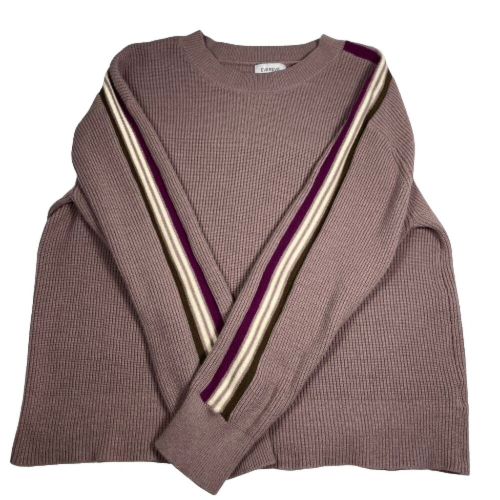 Evereve Womens Reese Varsity Sleeve Pullover Sweater Size Large Mauve Preppy